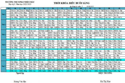 Thời khóa biểu . Áp dụng từ ngày 19/9/2022